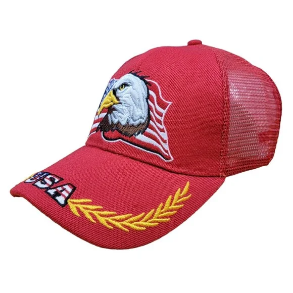 Embroidered USA Bald Eagle Shadow Snapback Trucker Hat Red American Flag Cap - Picture 16 of 16